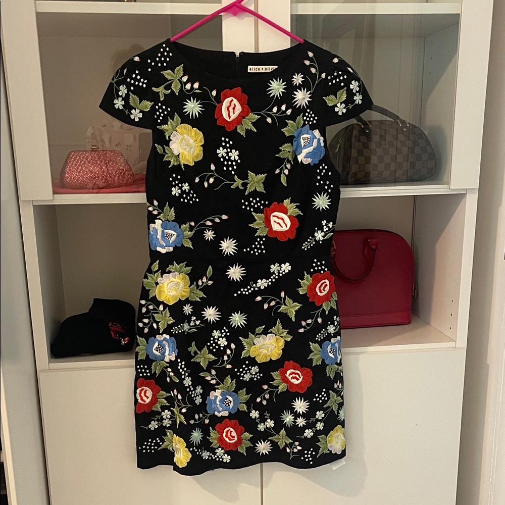 Alice + Olivia Black Dress with Floral Embroidery --Last Chance--